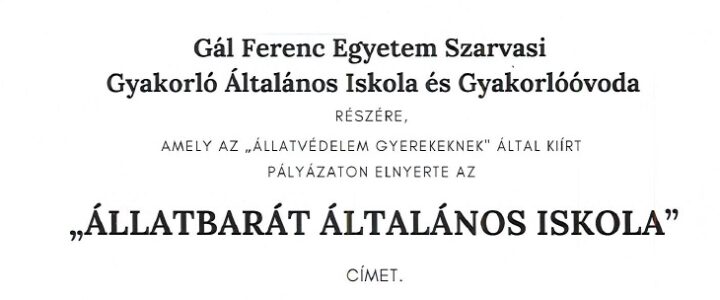 Állatbarát iskola oklevél