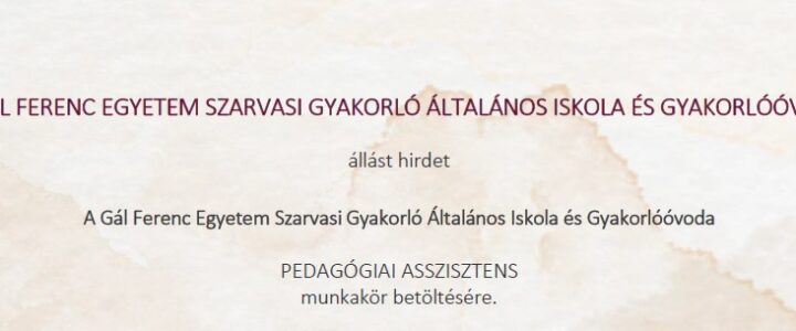 Álláshirdetés – Pedagógiai asszisztens