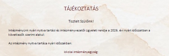 Nyári nyitvatartás – 2026